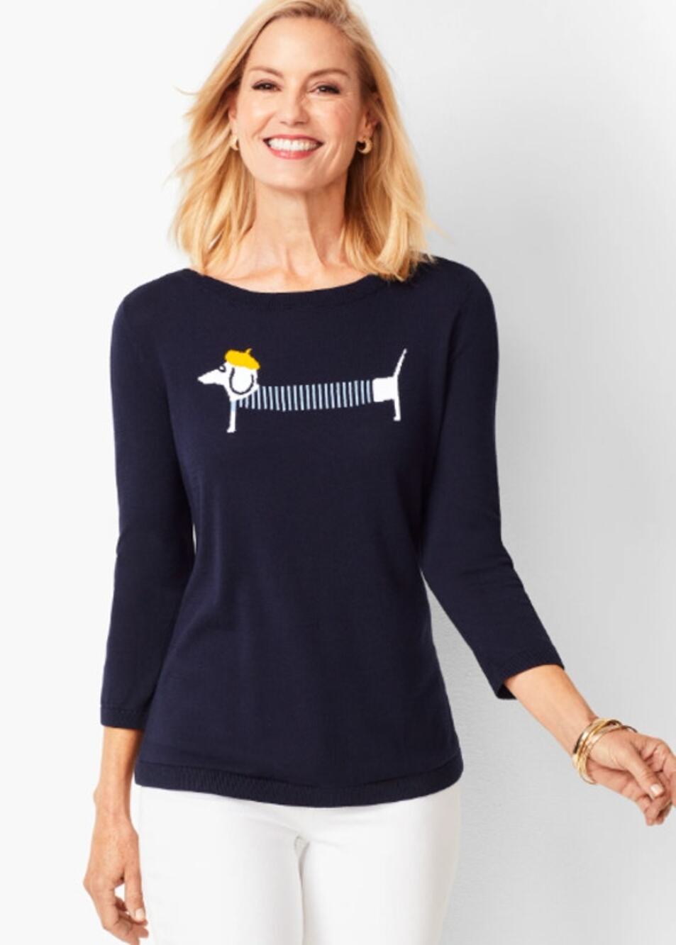 Talbots French Dachshund Sweater Womens Plus Size 2X Navy Blue